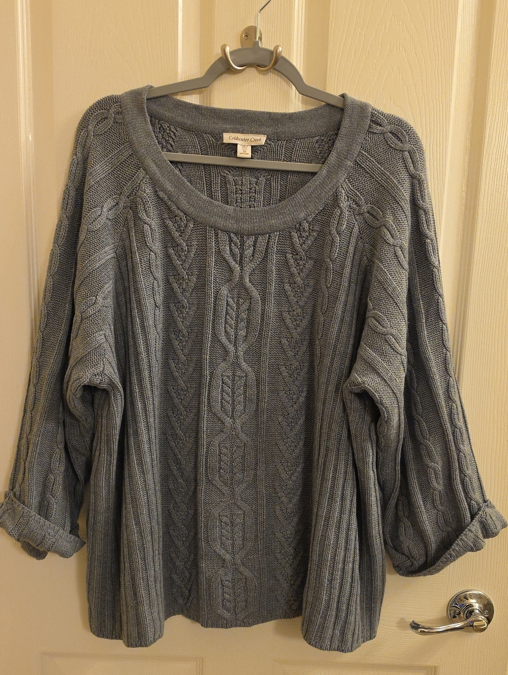 Coldwater Creek Gray Cable Knit Scoop Neck Sweater